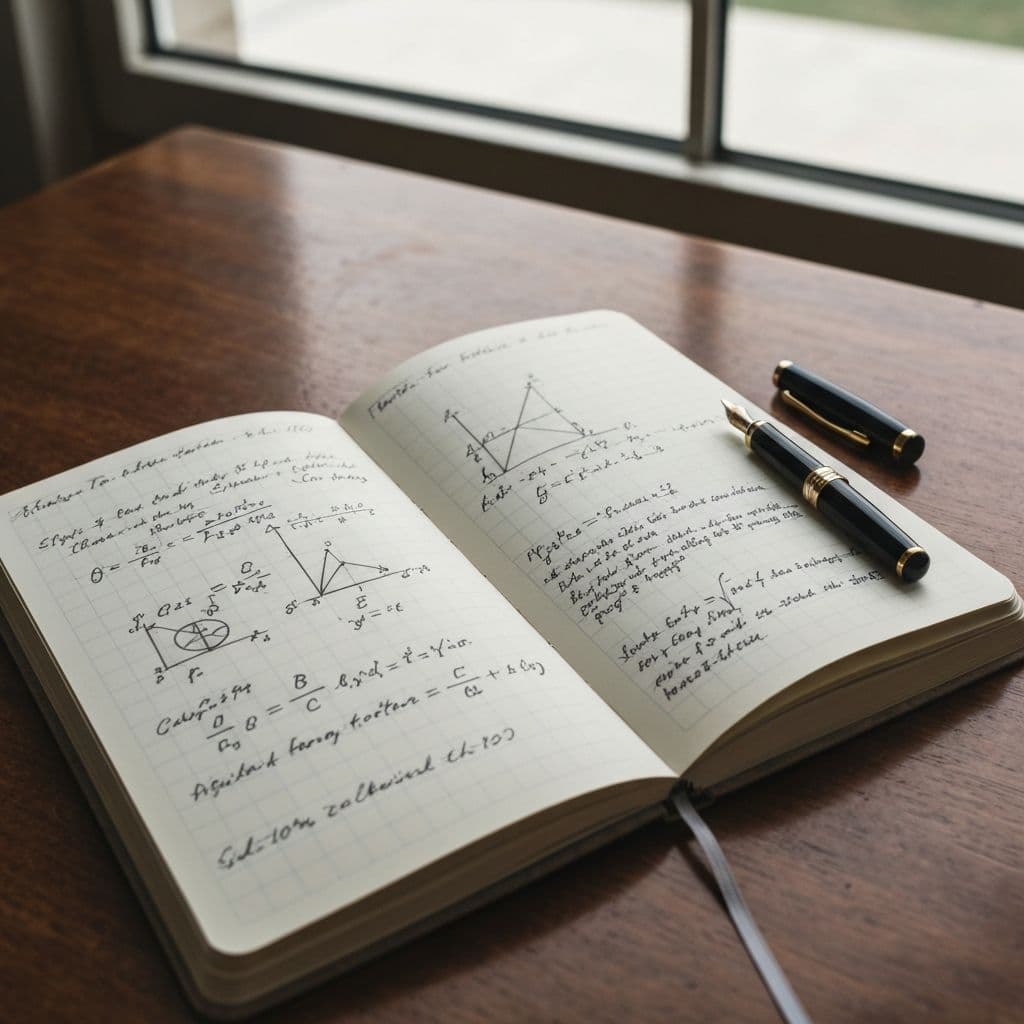 Caderno aberto com diagramas e anotações manuscritas sobre método de pesquisa.